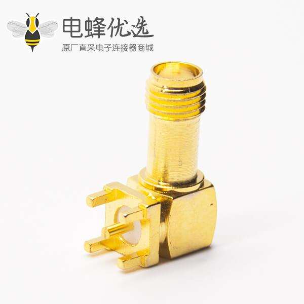 弯角SMA座弯式90度镀金插孔式接PCB板