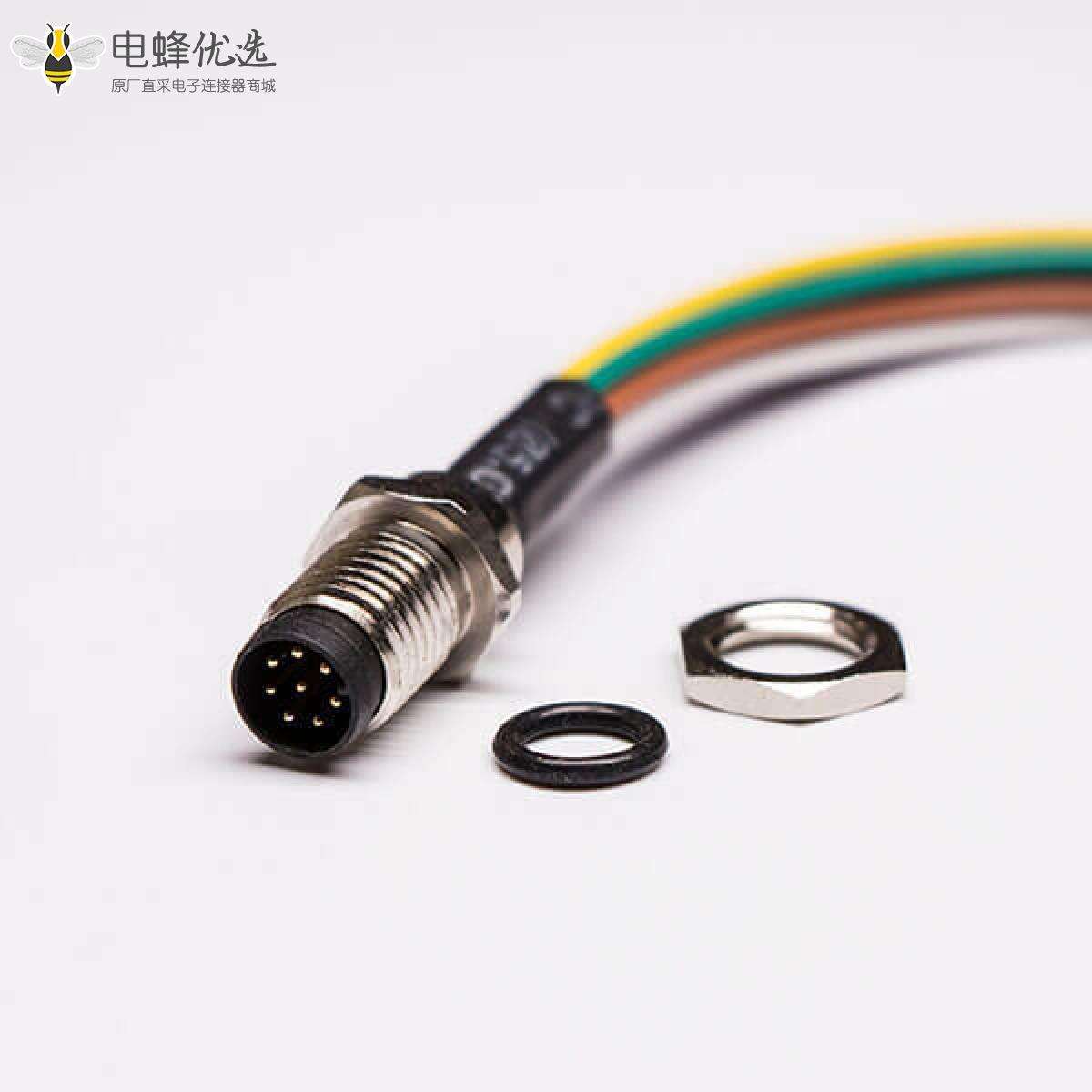 M8 8芯航空插座防水前锁8芯焊线式A型公航空插座接50CM 26AWG线