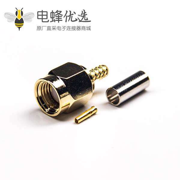 反极公头sma连接器直式母针套管压接式镀金接RG316线