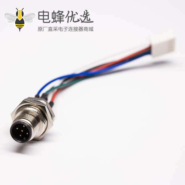 M12 4芯公头后锁板焊线座子双头延长线