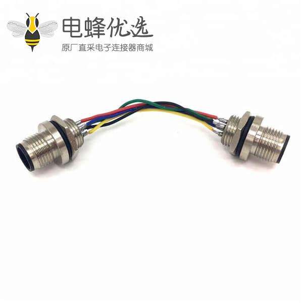 M12 4芯公头后锁板焊线座子双头延长线