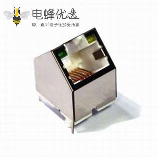 45度RJ45以太网母座8P8C带屏蔽带灯