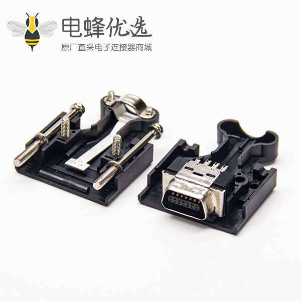 螺丝式SCSI连接器直式公头14pin黑色塑料壳