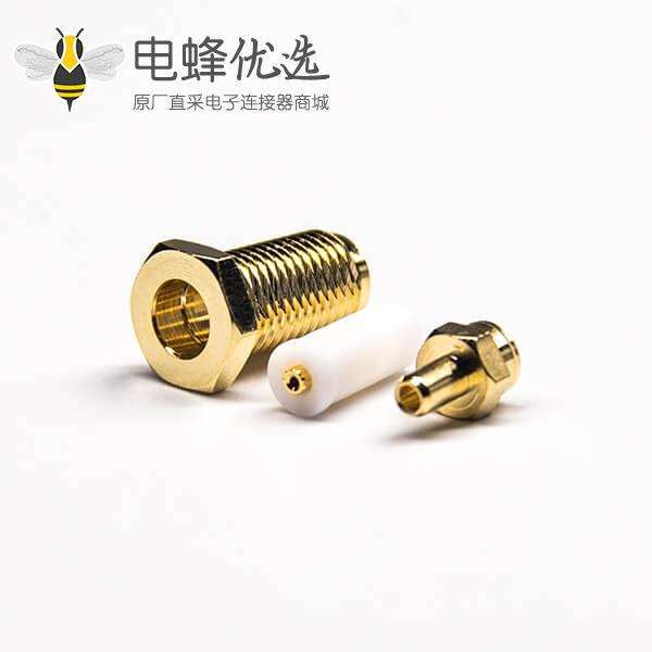 镀金接头SMA直式母头白色胶芯压接焊接接线