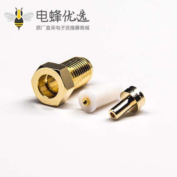 SMA直镀金母头直式180度白色胶芯压接焊接