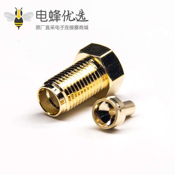 SMA直镀金母头直式180度白色胶芯压接焊接