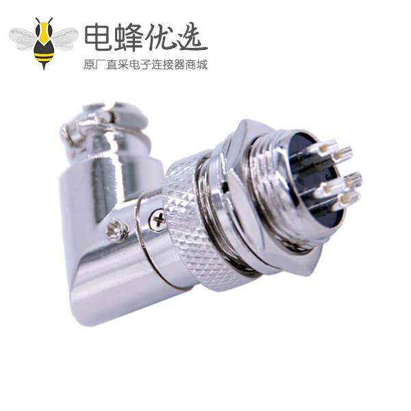 航空插头5芯连接器开孔16mm弯式母头公座