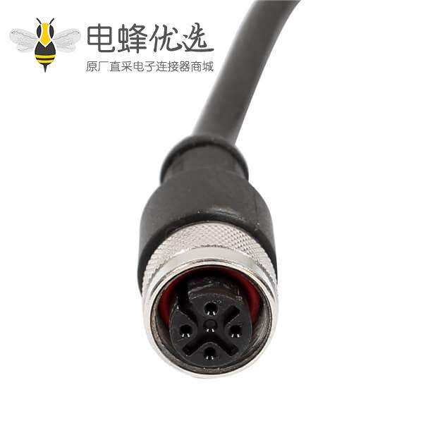 M12 4Pin连接器 A-code母头直头成型式带线1.5M型IP67防水连接器