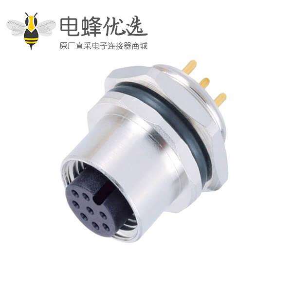 M12 PCB连接器8芯A型板端母座后锁防水连接器