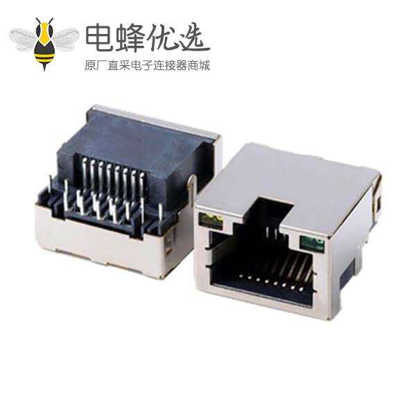 RJ45插座网口贴片 连接器左黄右绿沉板式带屏蔽