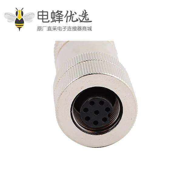 M12连接器 8pin母头锁螺钉型屏蔽型 金属壳体 航空插头