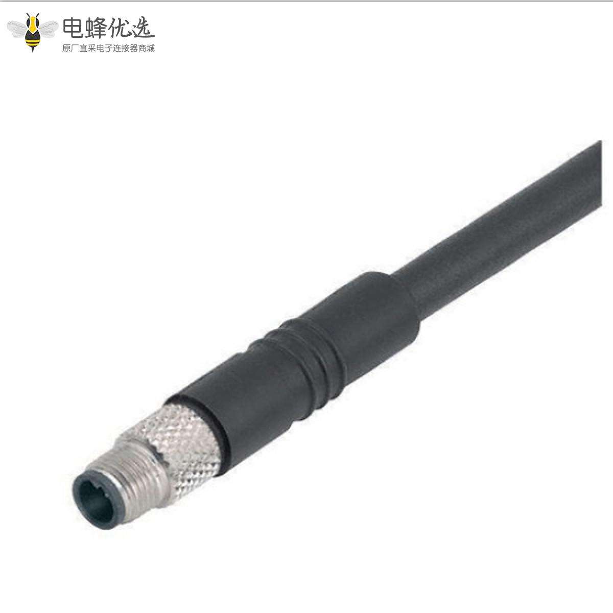 M5 3芯公插头注塑防水式航空插头接1米美标26AWG线