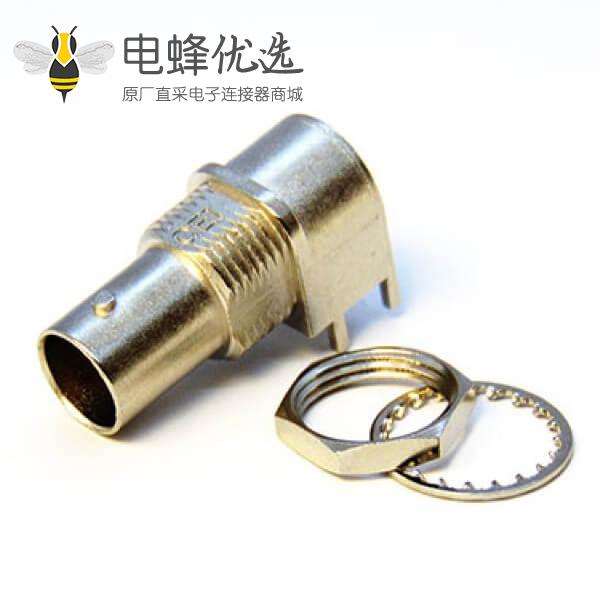 BNC座子PCB母头弯式连接器前锁穿墙插板3.3mm镀镍