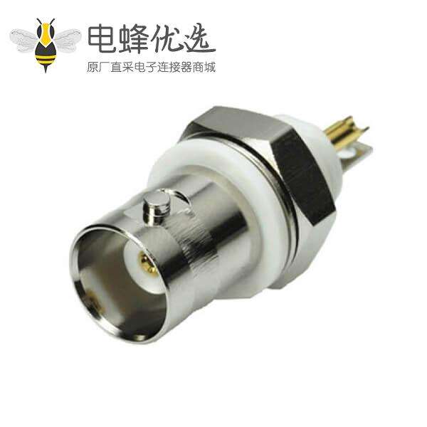 高清BNC接线压接式RF连接器母头直式前锁穿墙面板安装75欧姆镀镍
