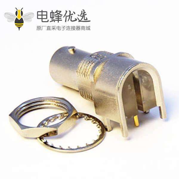 BNC座子PCB母头弯式连接器前锁穿墙插板3.3mm镀镍