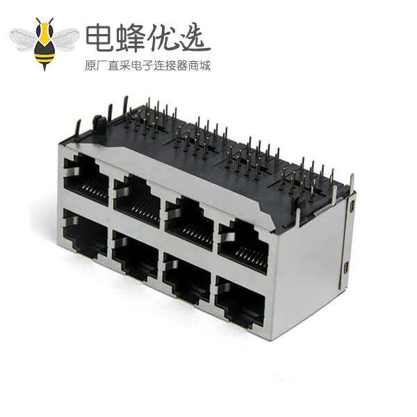 RJ45双排16口-2x4平弹90度无灯屏蔽网络插座国标耐高温连接器接口