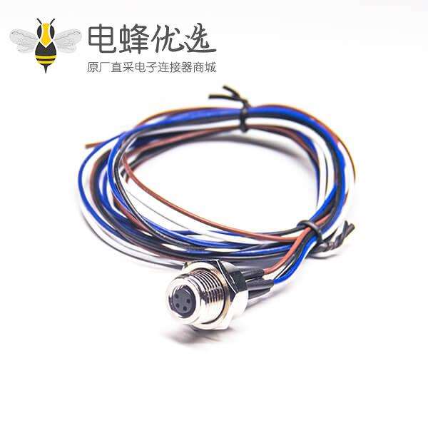 M8 4芯焊线插座母头前锁板带线 AWG24 30CM