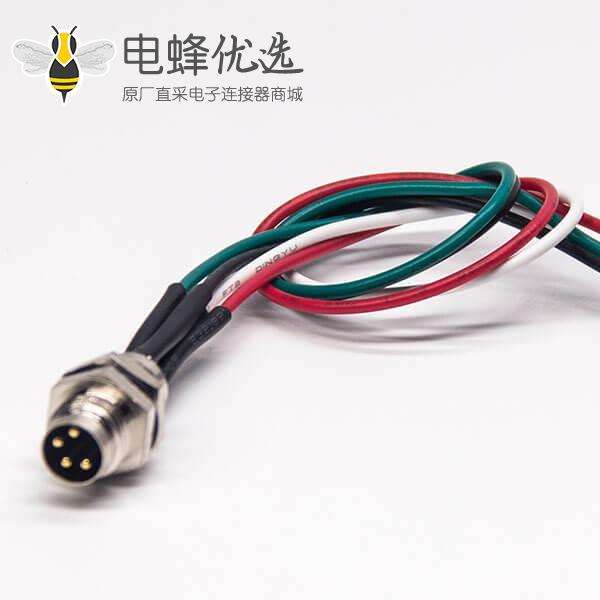 M8 4芯公座后锁板焊线带线 AWG24 30CM