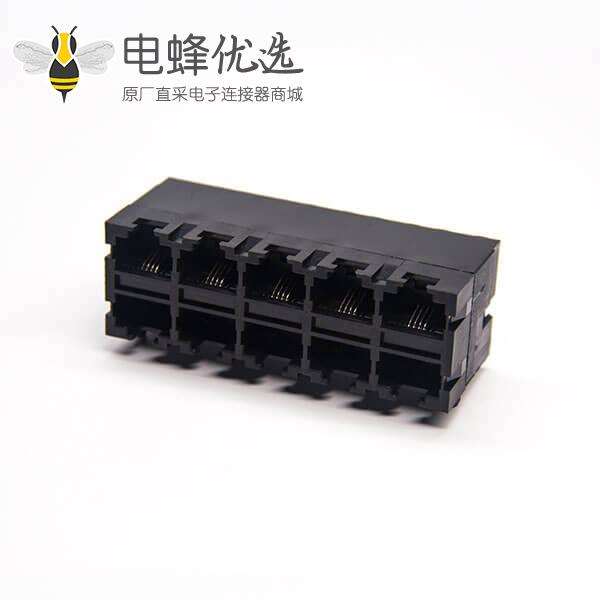 黑色塑料rj9插座2x5穿孔式不带屏蔽