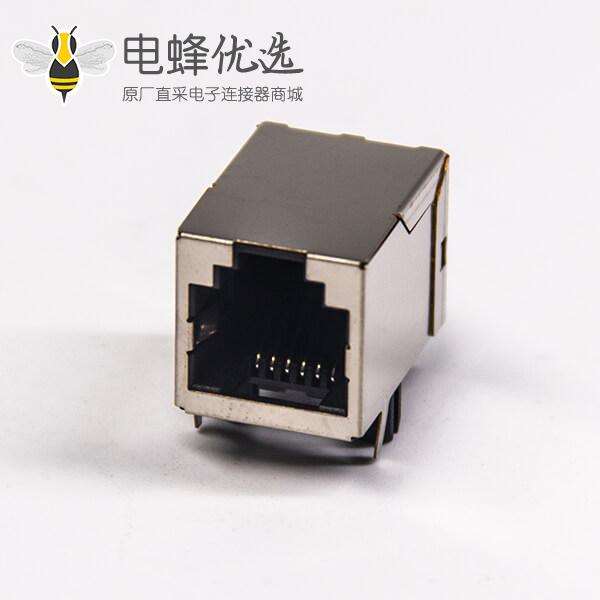 rj12网络接口弯式插座插PCB板金属外壳带屏蔽不带灯