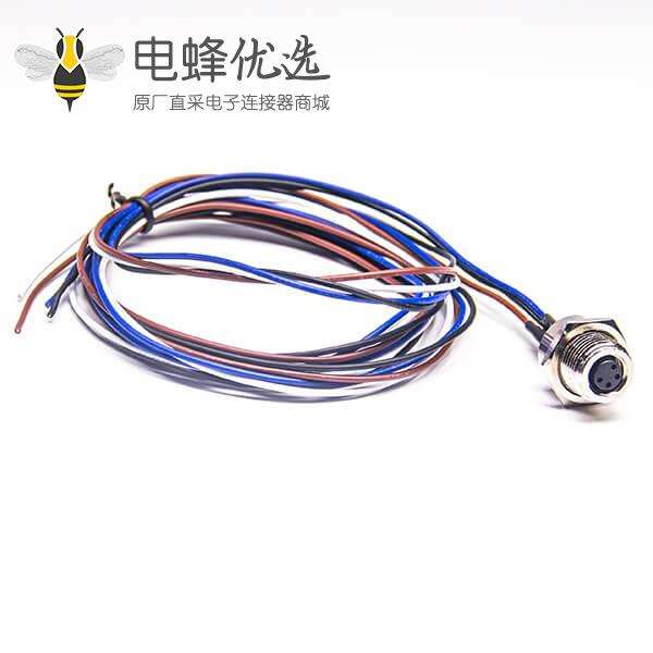 M8 4芯焊线插座母头前锁板带线 AWG24 30CM
