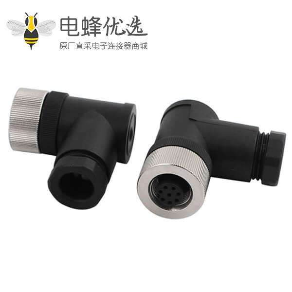 M12 8芯弯头母头防水航空头可现场装配