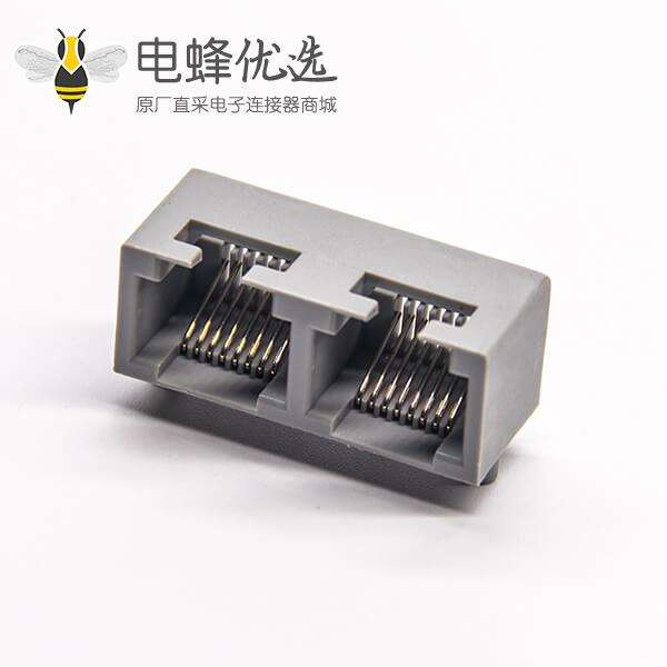 双口rj45插座灰色全塑8p8c弯式插座dip接PCB板不带屏蔽