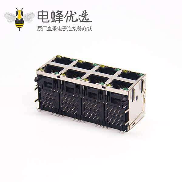 2x4 ports rj45网络插座8p8c弯式插板连接器屏蔽外壳带灯