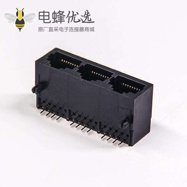 rj45接插件1x3网络端口母座弯式插PCB板不带屏蔽不带灯不带滤波