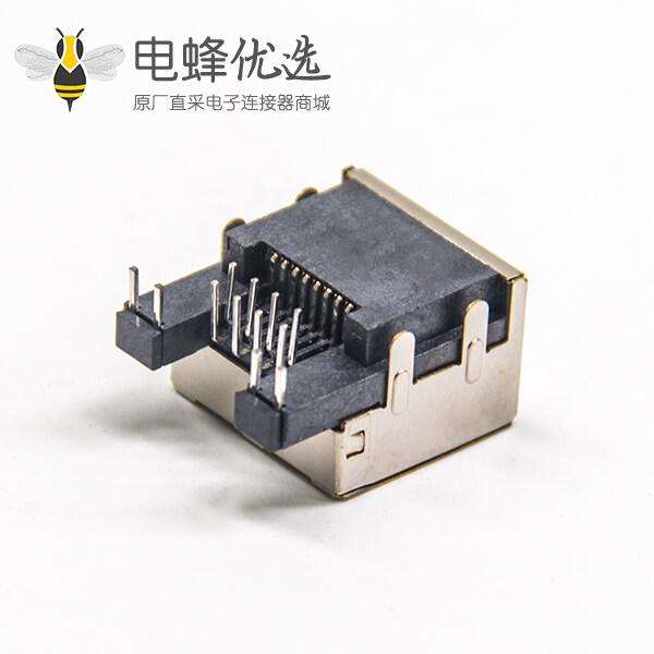 无线rj45连接器弯式插pcb板带壳屏蔽带灯以太网插座沉板式