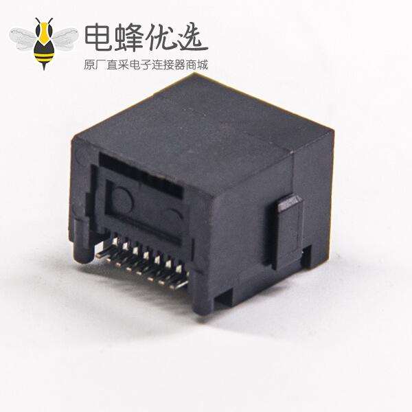 RJ45沉板式180&ordm;黑色塑料外壳不带灯不带弹片网络连接器