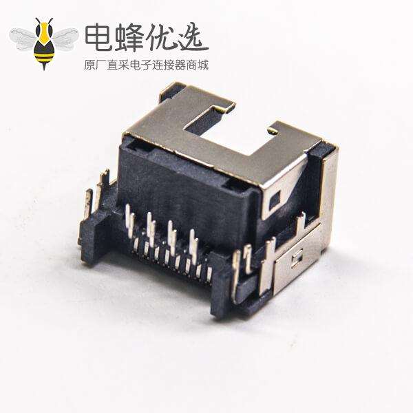 RJ45网口带屏蔽单口母座弯式插PCB板网络接口