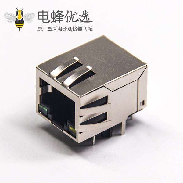 工业RJ45连接器8p8c弯式带led灯带弹片屏蔽式插座