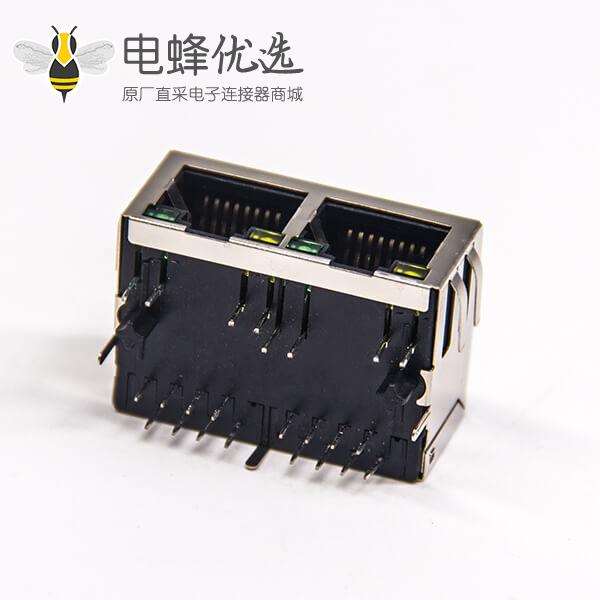 RJ45弹片 带灯双端口1&times;2弯式8p8c全包屏蔽式网络连接器