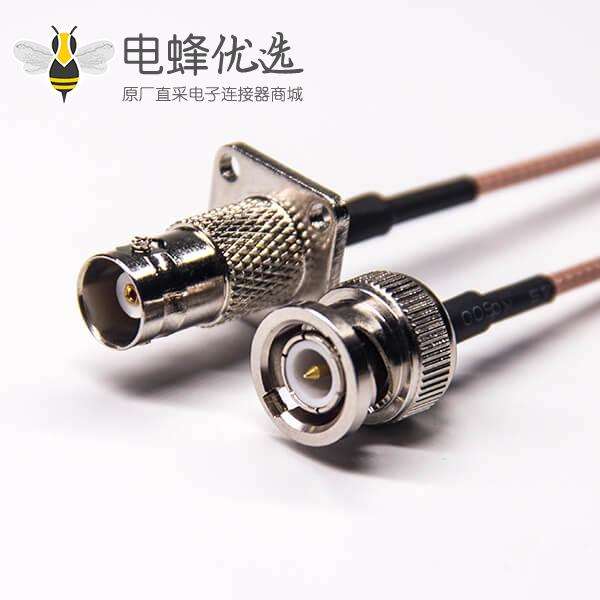 bnc接口线缆直从头转bnc母四孔法兰接RG316线