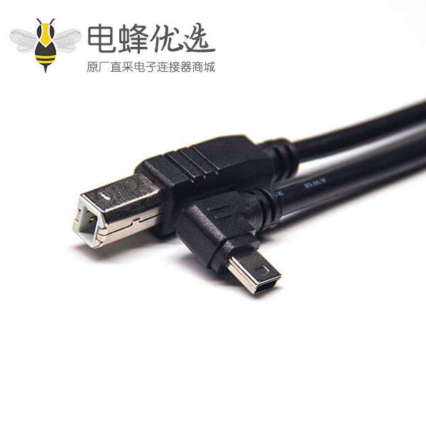 mini&nbsp;usb&nbsp;b&nbsp;type黑色线材双公头插头usb b直式转mini usb右弯头