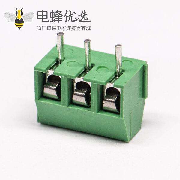 绿色端子座螺钉式3芯穿孔式插PCB板