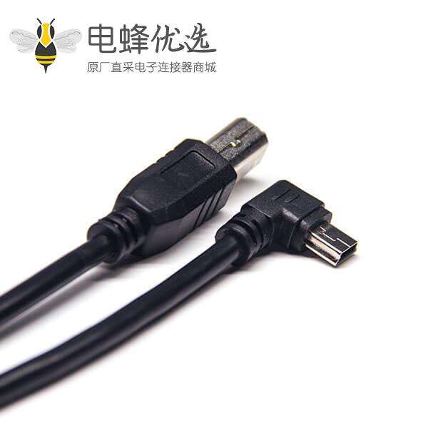 mini&nbsp;usb&nbsp;b&nbsp;type黑色线材双公头插头usb b直式转mini usb右弯头