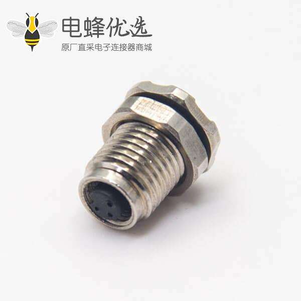 圆形防水m5连接器3pin母头插座防水焊线式前锁板面板安装