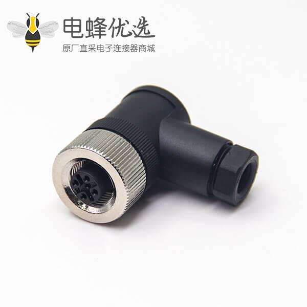 m12组装式90&deg;母弯头4针接线母头防水插头工业连接器