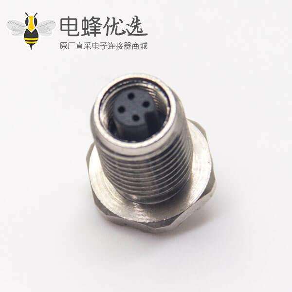 M5防水接头航空插座母头直式防水带螺纹后锁板连接器