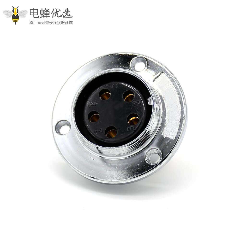 5芯插座 GX35反装圆形直式三孔法兰母插座