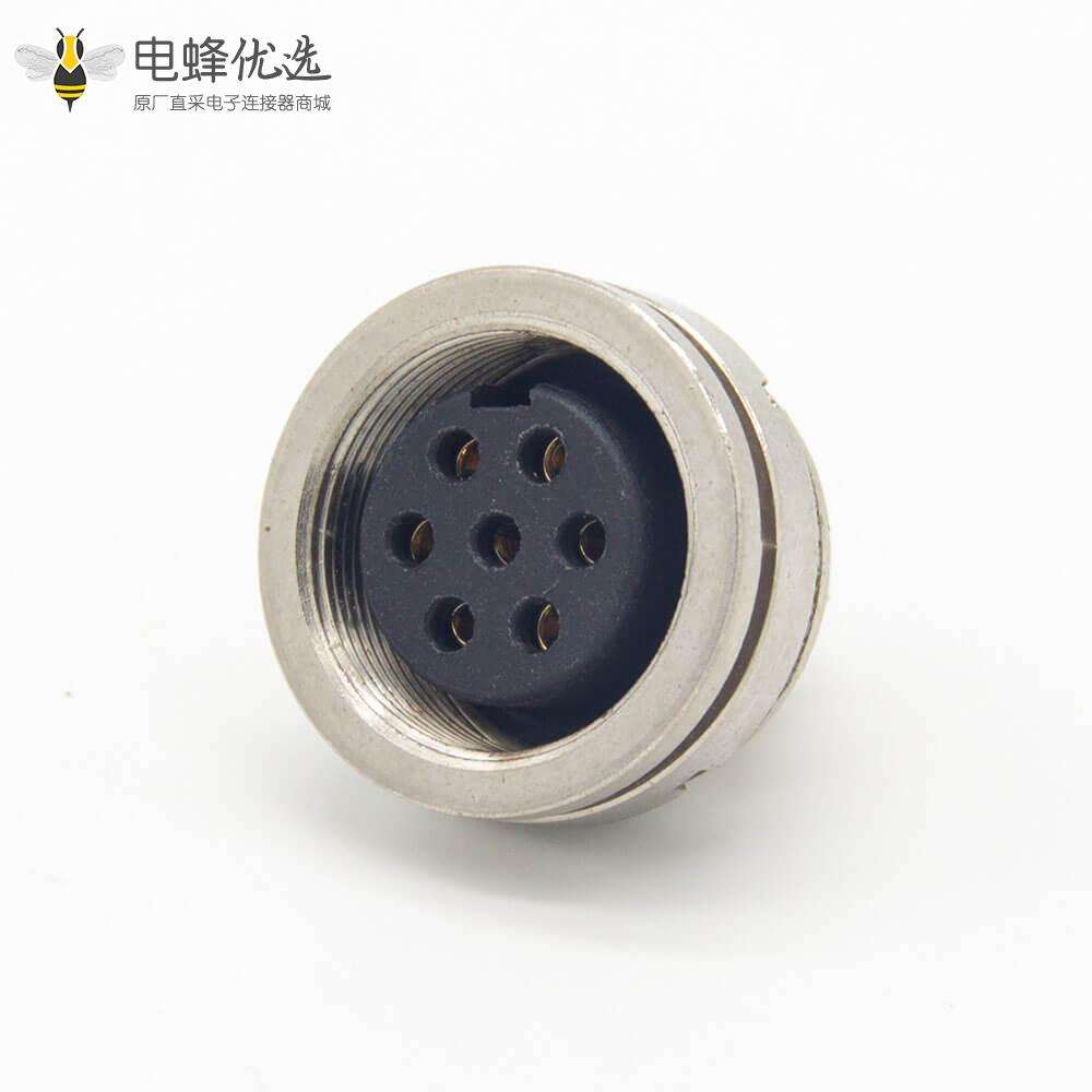 M系列连接器M16 7芯直式母插座后锁穿墙面板安装焊线