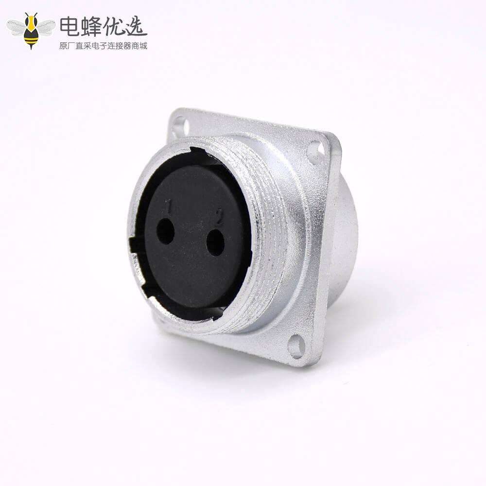 P20母头2芯直式插座方形四孔法兰安装焊杯接线