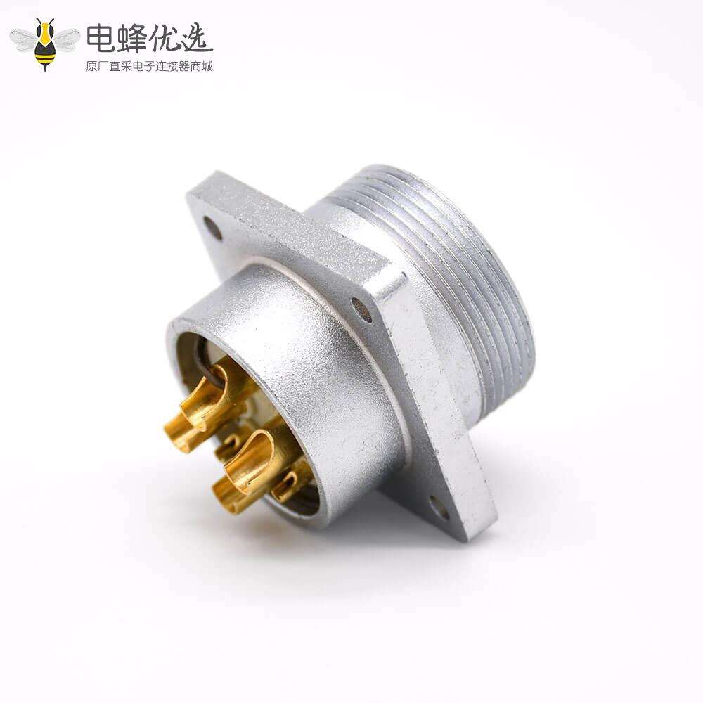 P32 4芯母头直式插座连接器方形四孔法兰安装焊杯接线