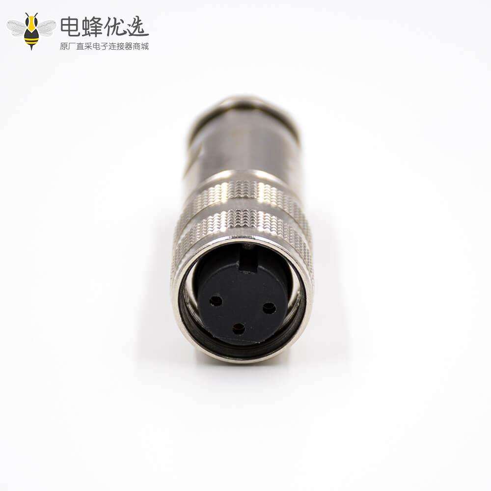 M16三芯防水连接器母头A扣直式全金属接线组装接头带屏蔽