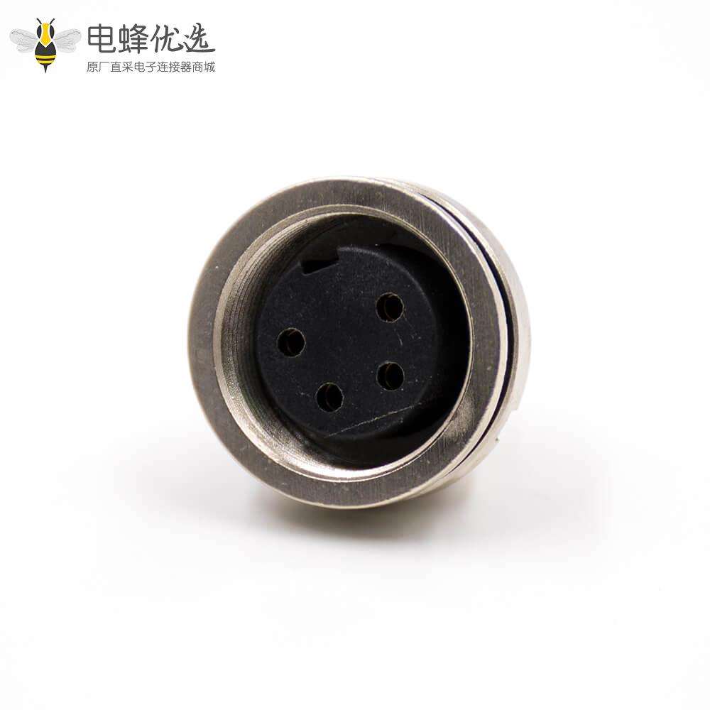 4芯插座M16型号母头板端插座A扣直式连接器后锁穿墙焊杯接线
