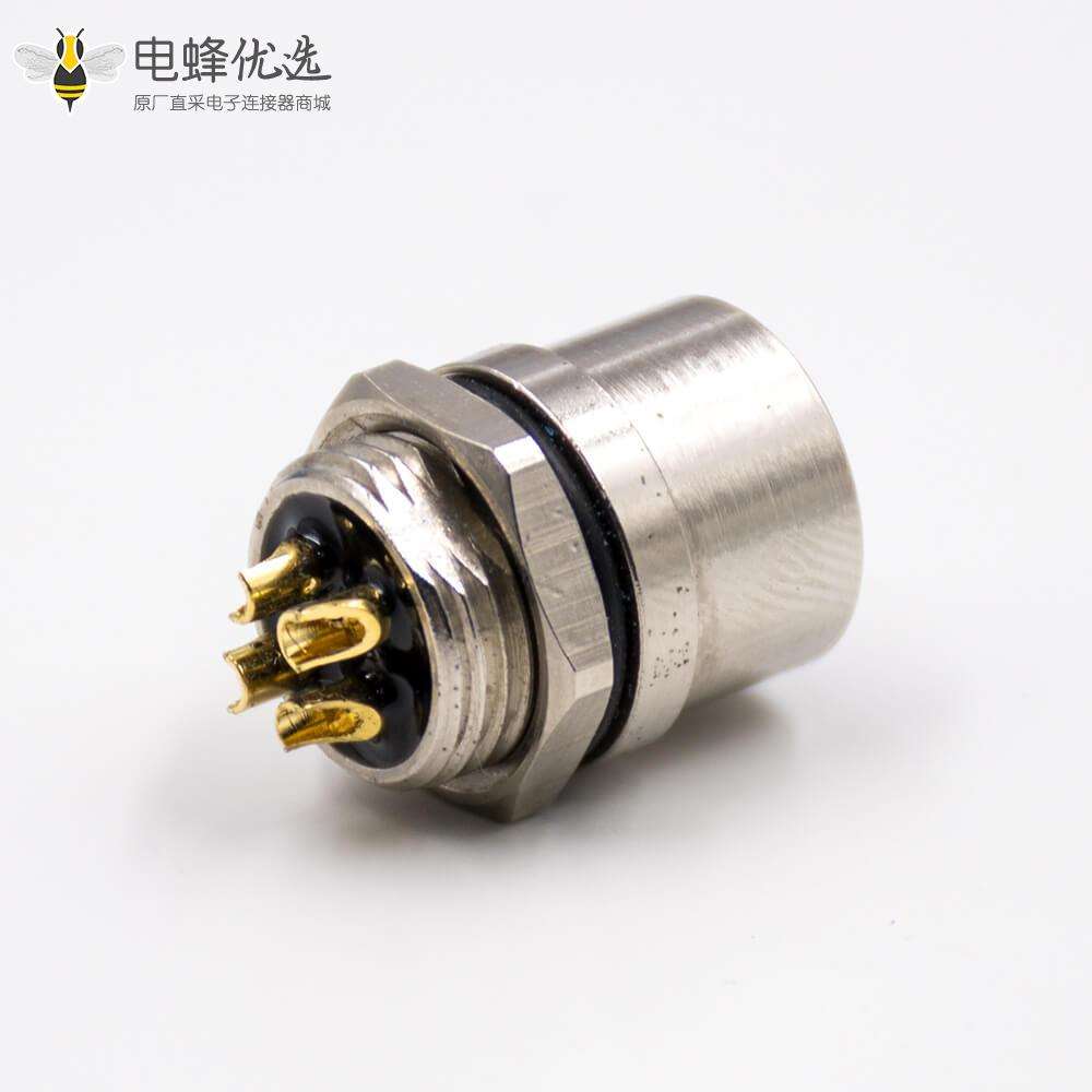 M12连接器4芯S扣母头直式后锁板板端插座接线焊接式连接器