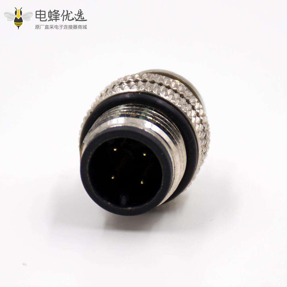 M12连接器4芯组装接头A扣公头直式注塑焊线式带屏蔽传感器