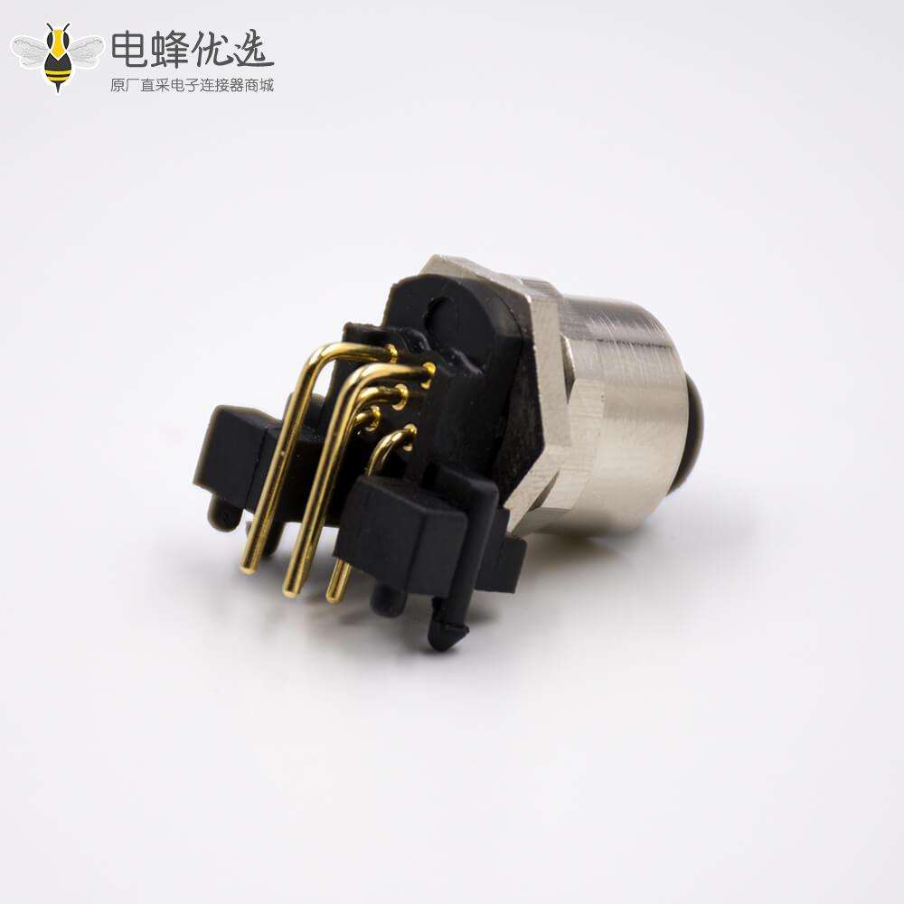 M12弯母头连接器板端插座A扣5芯PCB板安装插孔传感器